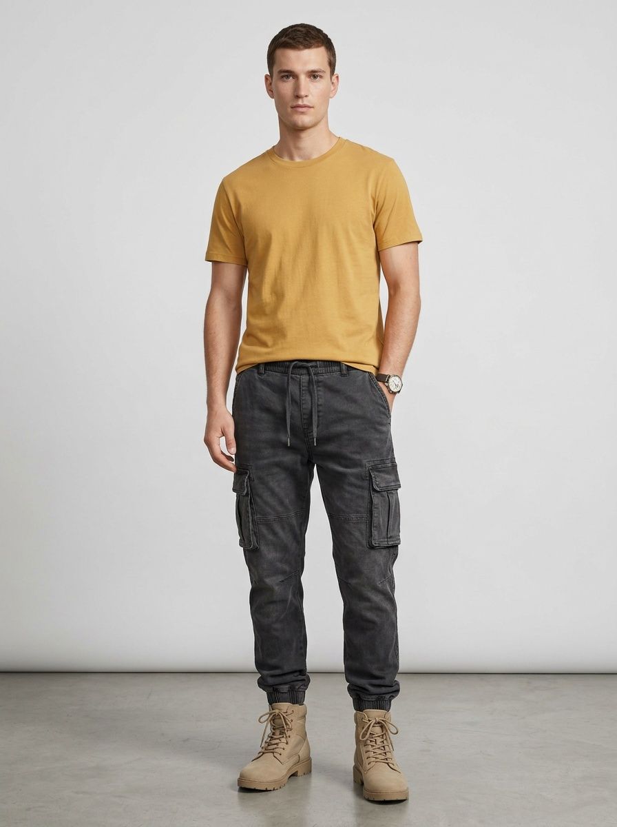 Stretch Fit Functional Retro Cuffed Men's Cargo Pants for Casual Outdoor Wear