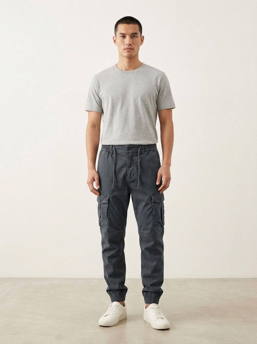 Pantaloni cargo vintage da uomo, affusolati ed elasticizzati, ideali per un look casual e sportivo.