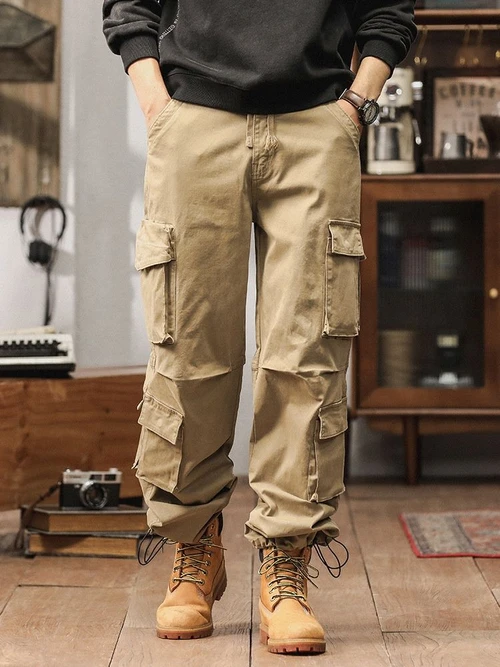 Vintage-Inspired Multi-Pocket Outdoor Men's Cargo Pants for Casual Wear