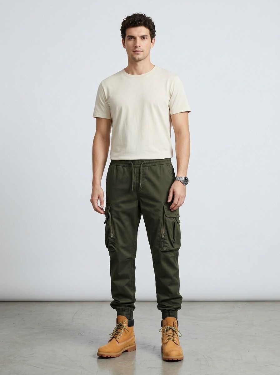 Pantaloni cargo da uomo vintage affusolati, ideali per un look casual streetwear.
