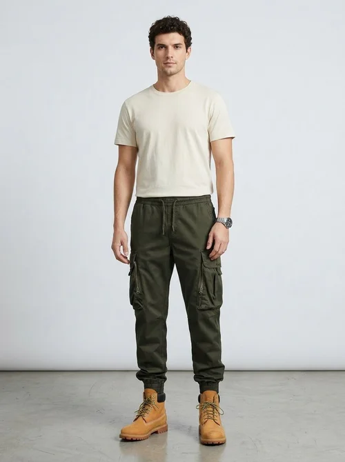 Pantaloni cargo da uomo vintage affusolati, ideali per un look casual streetwear.