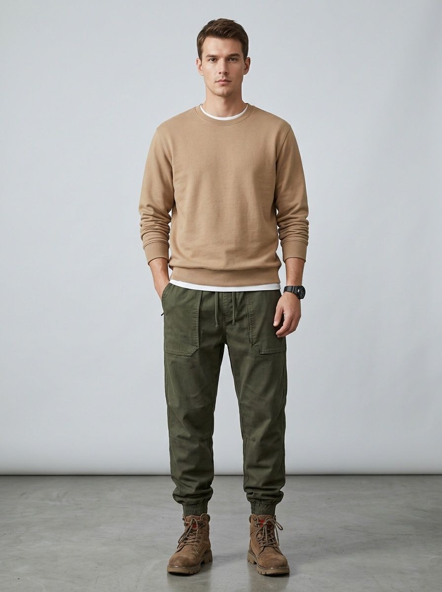 Thickened Fleece-Lined Winter Men's Cargo Pants with Cuffed Hem
