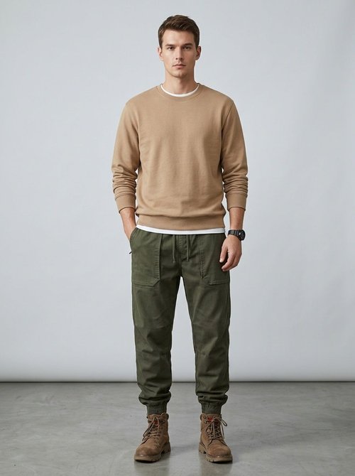 Thickened Fleece-Lined Winter Men's Cargo Pants with Cuffed Hem
