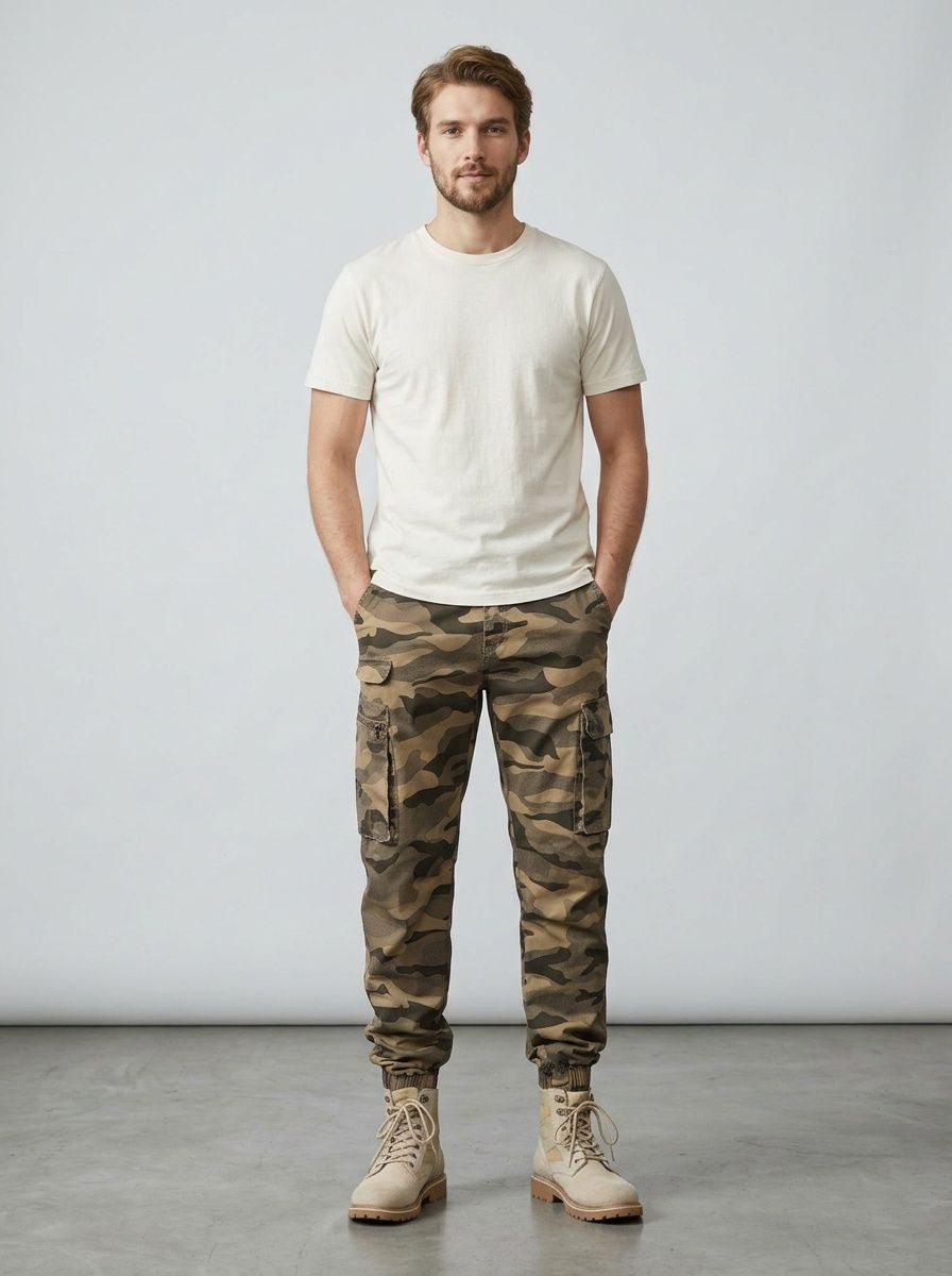 Stretch Fit Camouflage Men's Cargo Pants for Casual Outdoor Wear