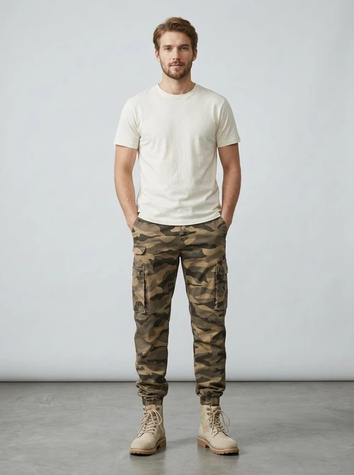 Stretch Fit Camouflage Men's Cargo Pants for Casual Outdoor Wear