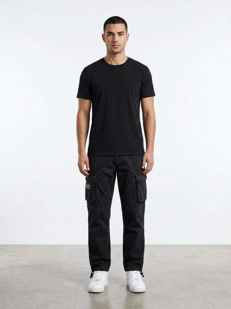 Loose Fit Vintage Drawstring Cuffed Men's Cargo Pants for Casual Wear