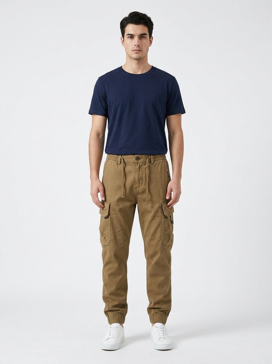 Vintage Multi-Pocket Cuffed Men's Cargo Pants for Outdoor Casual Wear