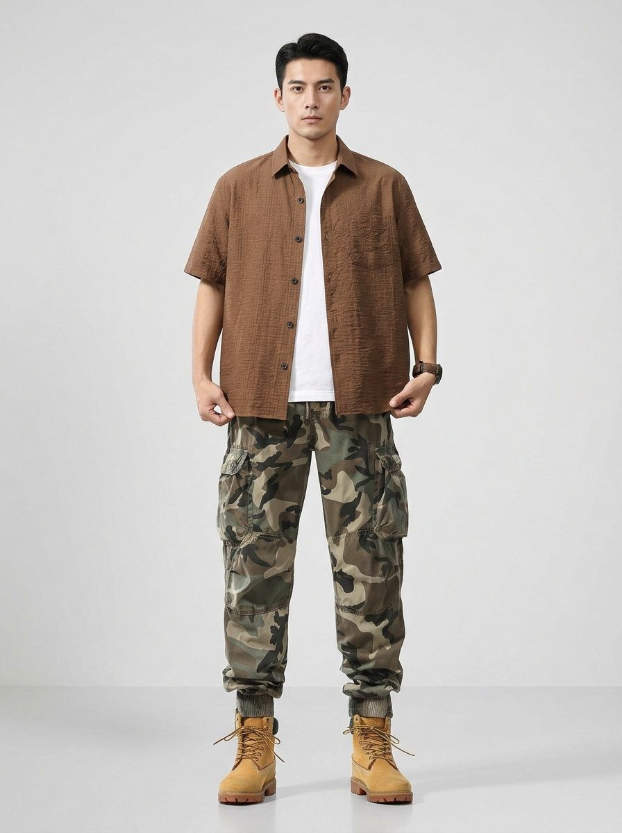 Tapered Camouflage Men's Cargo Pants for Spring Casual Outdoor Wear