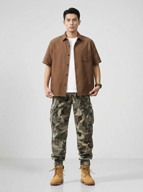 Tapered Camouflage Men's Cargo Pants for Spring Casual Outdoor Wear