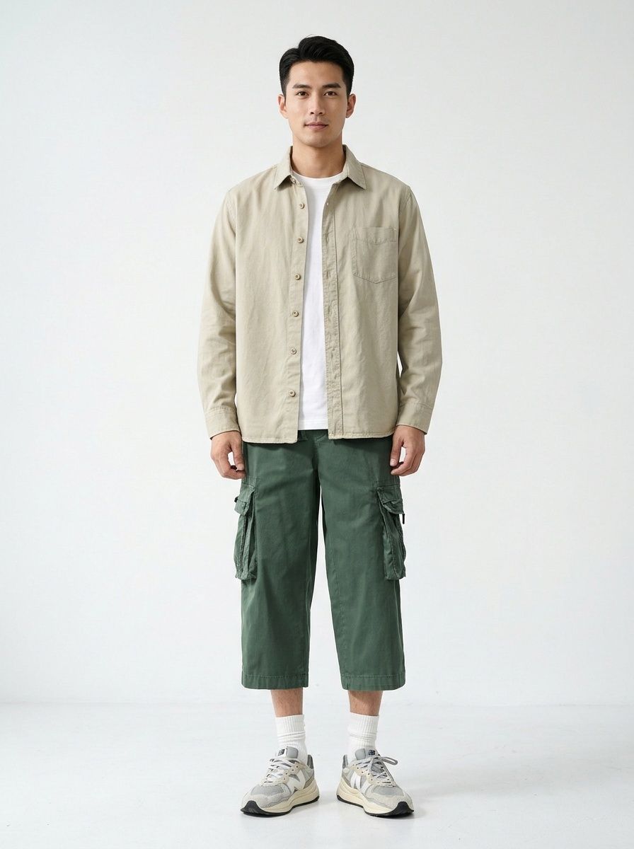 Relaxed Fit Multi-Pocket Functional Men's Cropped Cargo Pants