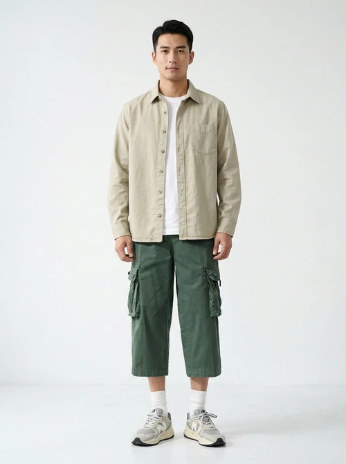 Relaxed Fit Multi-Pocket Functional Men's Cropped Cargo Pants