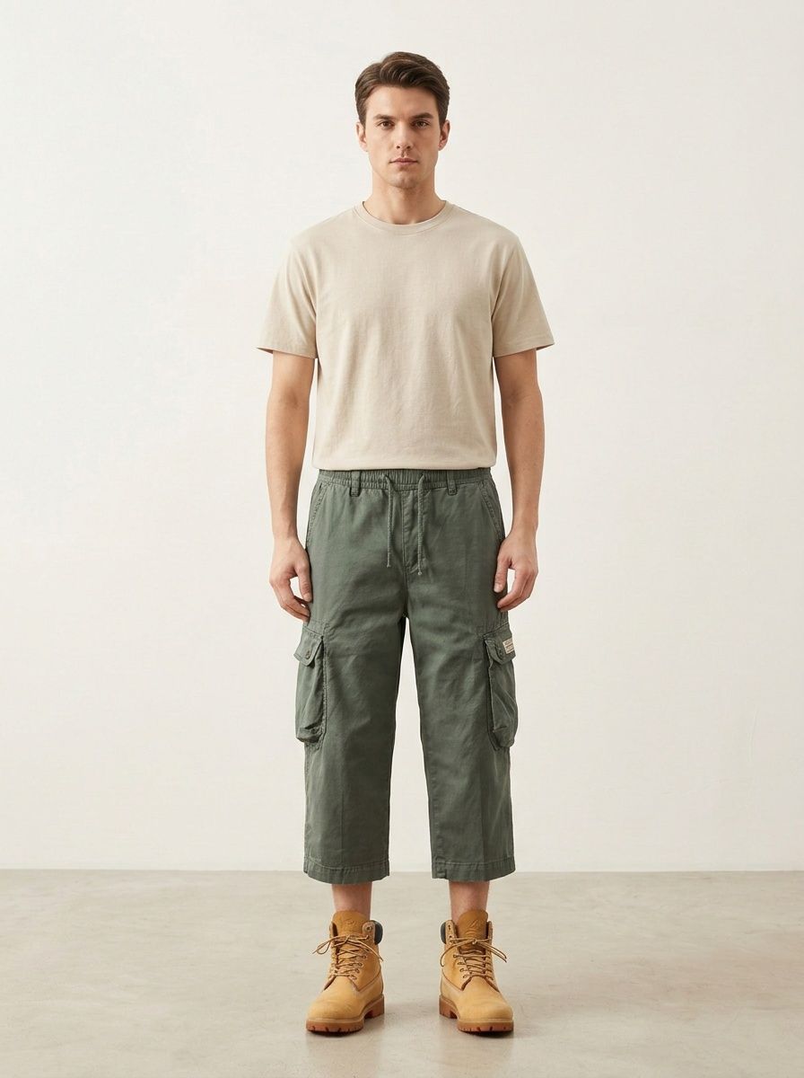 Straight Fit Multi-Pocket Men's Cargo Pants in Cropped Length