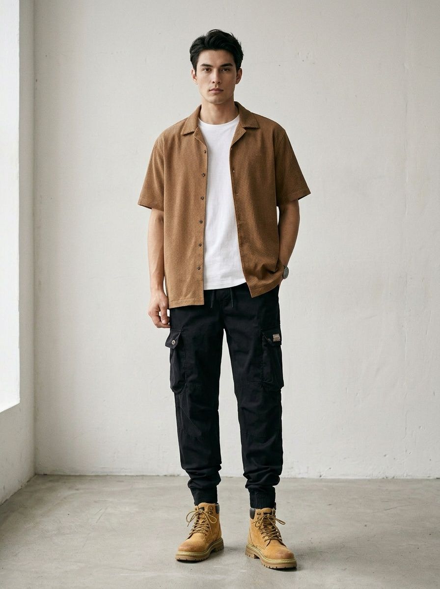 Pleated Functional Stretch Men's Cargo Pants for Outdoor Casual Wear