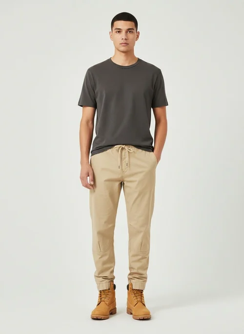 Pantalones cargo minimalistas de corte relajado con cordón ajustable para hombre
