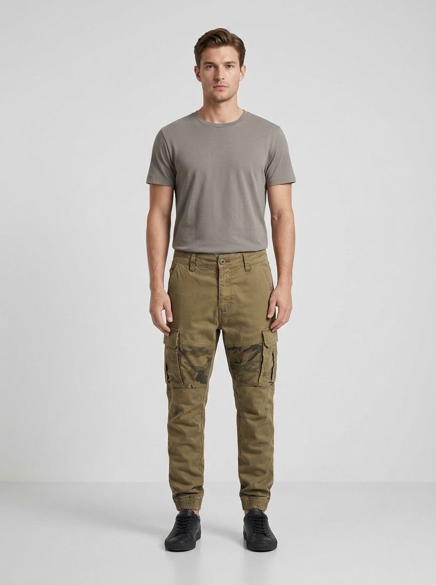 Vintage Style Stretch Slim Fit Men's Tapered Cargo Pants for Outdoor Casual Wear