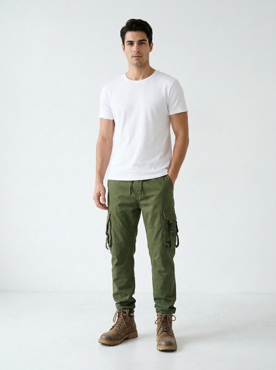 Vintage-Inspired Relaxed Fit Cuffed Men's Cargo Pants for Outdoor Casual Wear