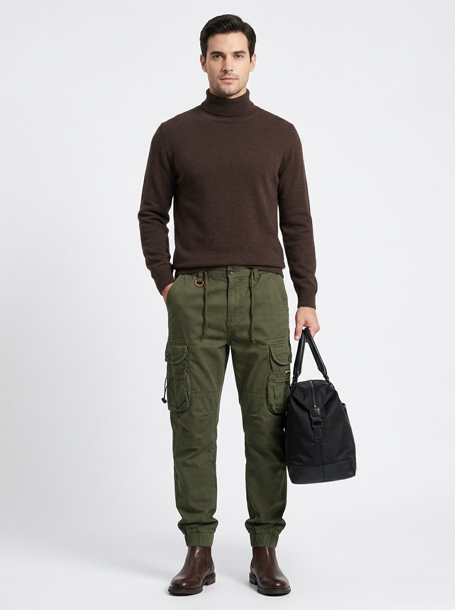Multi-Pocket Cuffed Men's Cargo Pants for Versatile Casual Wear