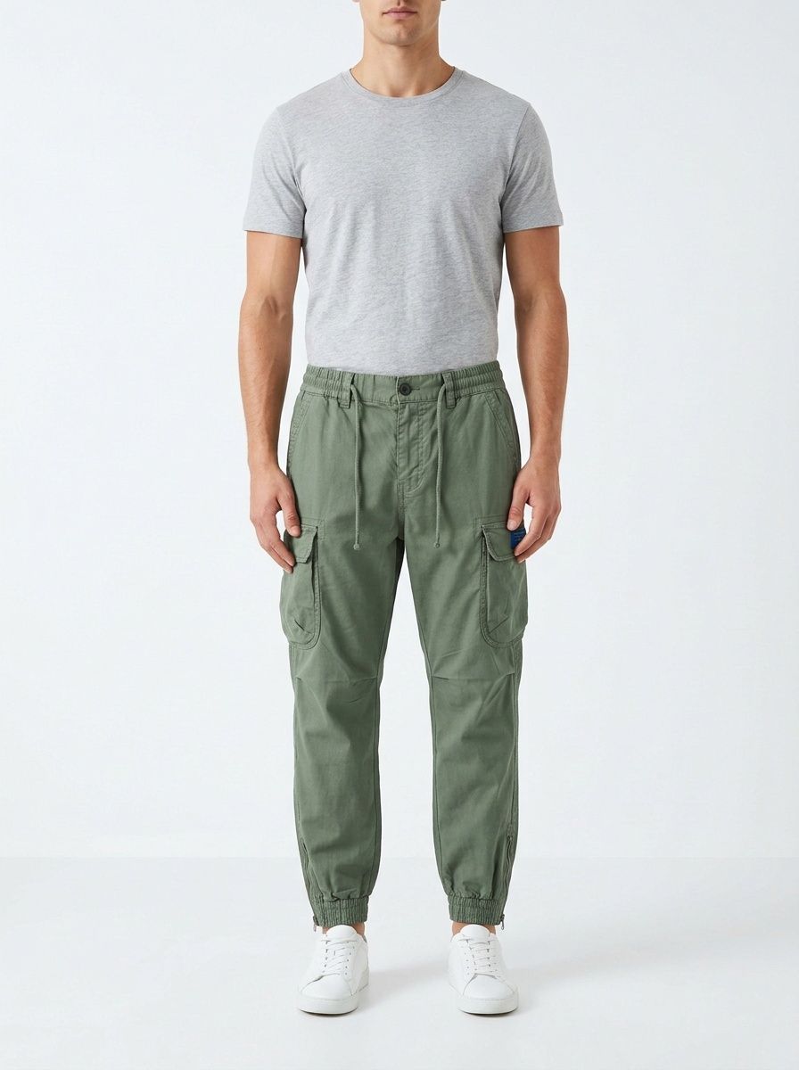 Multi-Pocket Zipper Detail Stretch Fit Men's Cargo Pants for Casual Wear