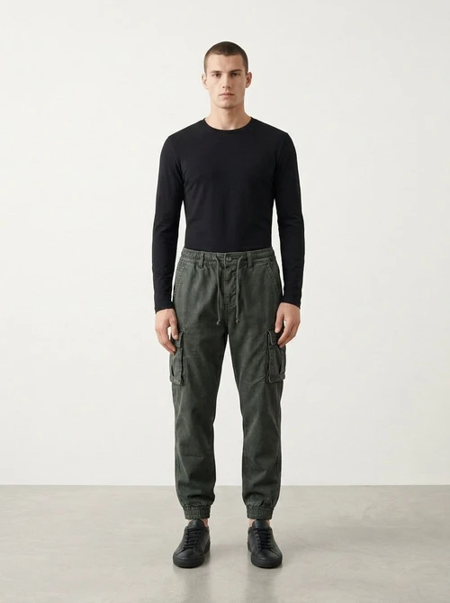 Slim Fit Thickened Men's Cargo Pants for Winter Casual Wear