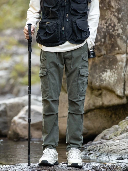 Functional Outdoor Stretch Men's Cargo Pants with Drawstring Hem
