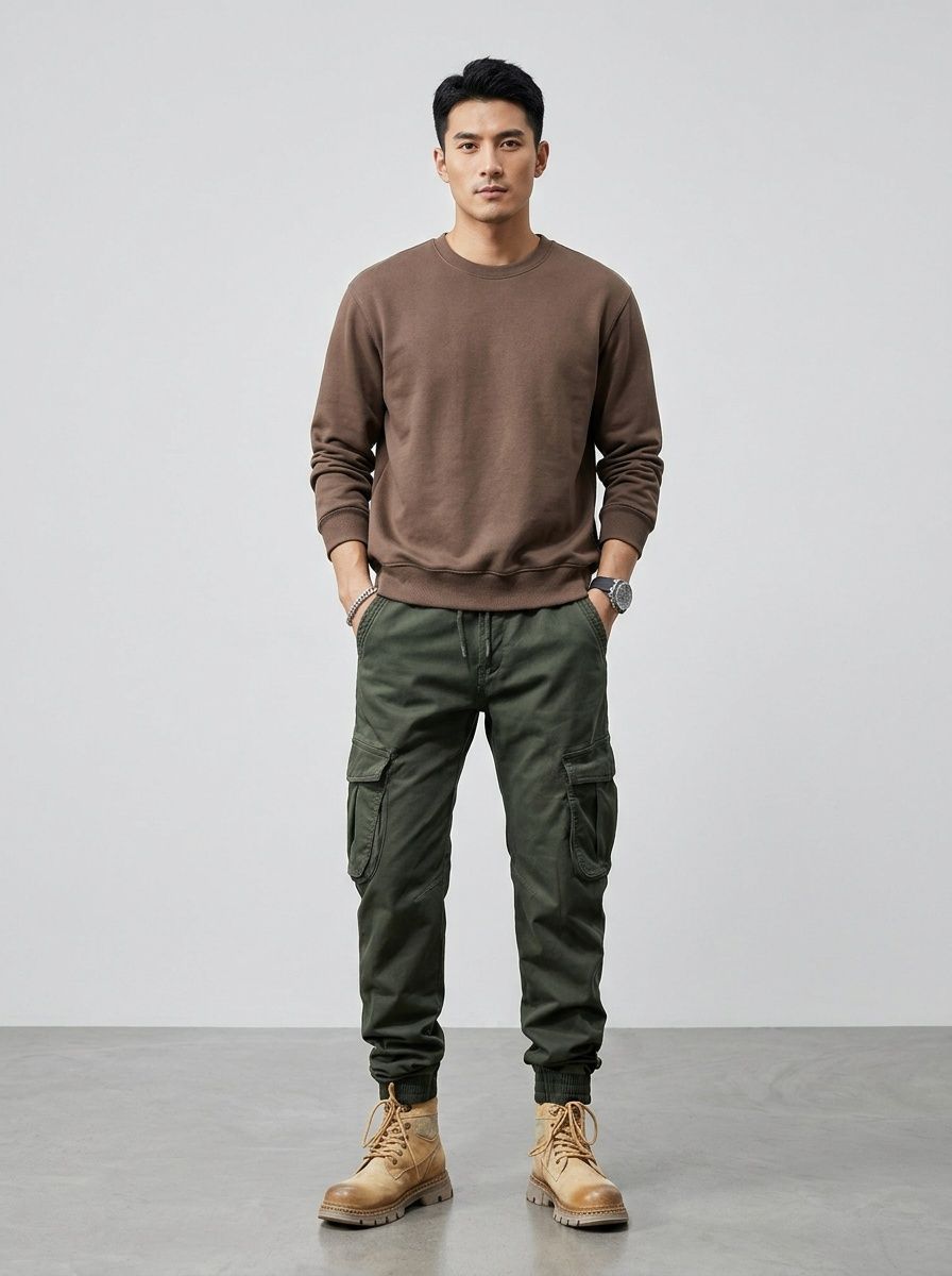 Fleece-Lined Vintage Stretch Cuffed Men's Cargo Jogger Pants for Winter Outdoor Wear