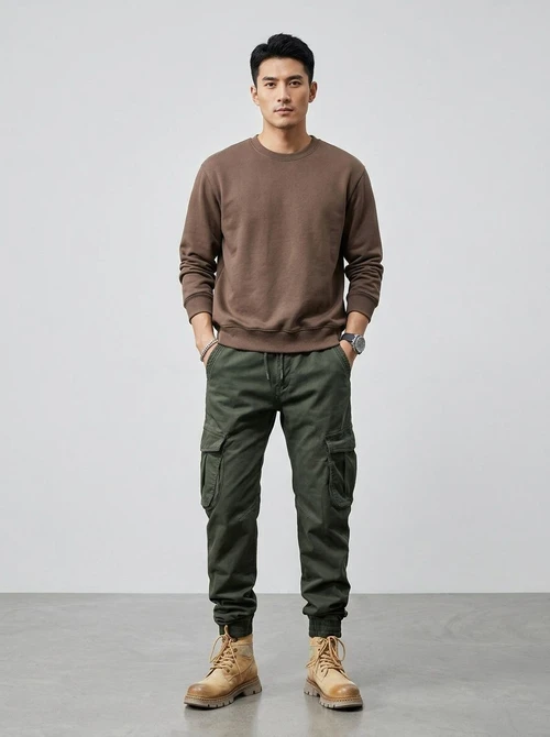 Fleece-Lined Vintage Stretch Cuffed Men's Cargo Jogger Pants for Winter Outdoor Wear