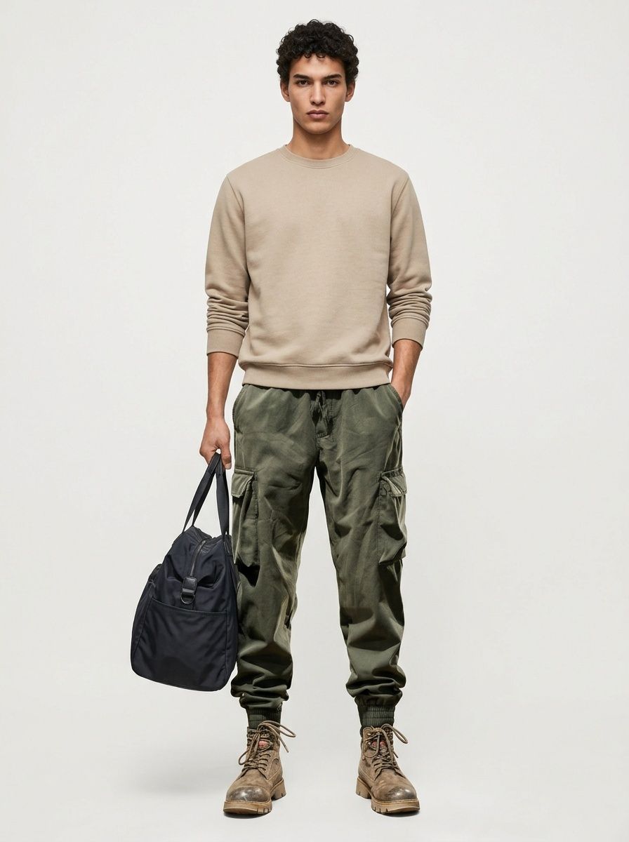 Loose Fit Thermal Cuffed Men's Cargo Pants for Outdoor Casual Winter Wear