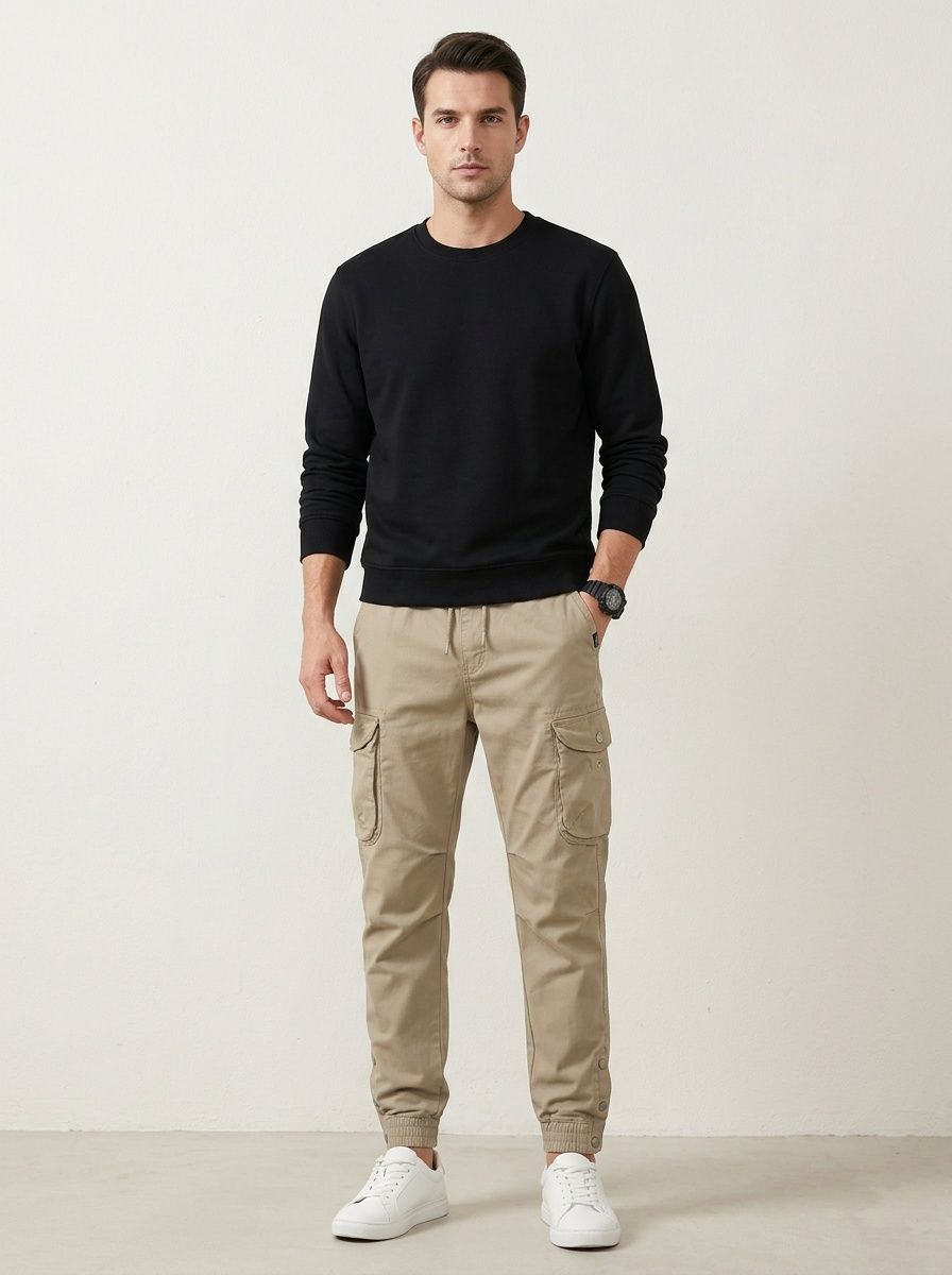 Minimalist Stretch Fit Cuffed Men's Cargo Pants for Outdoor Casual Wear