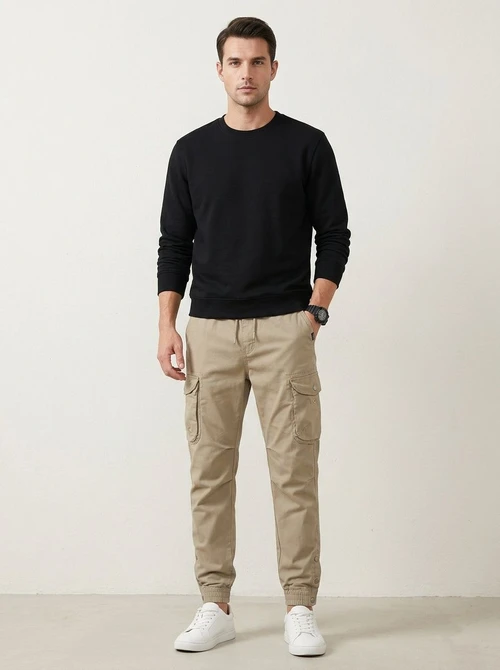 Minimalist Stretch Fit Cuffed Men's Cargo Pants for Outdoor Casual Wear