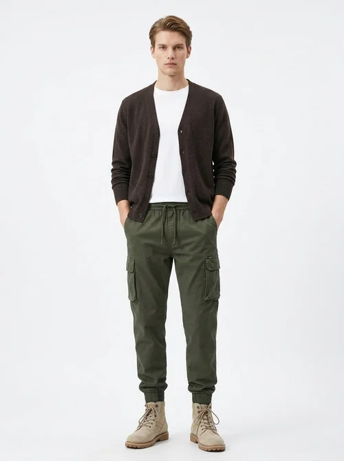 Functional Multi-Pocket Vintage Cuffed Men's Cargo Pants for Outdoor Casual Wear