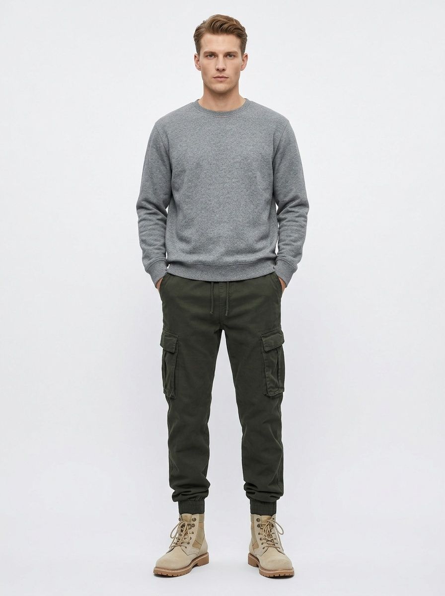 Functional Retro Stretch Fit Tapered Men's Cargo Pants for Outdoor Casual Wear