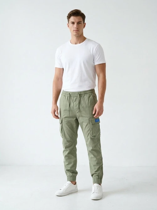 Zippered Multi-Pocket Men's Cargo Pants with Cuffed Hem