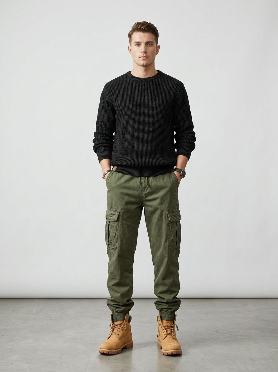 Loose Fit Multi-Pocket Men's Cargo Pants with Cuffed Ankle for Outdoor Streetwear