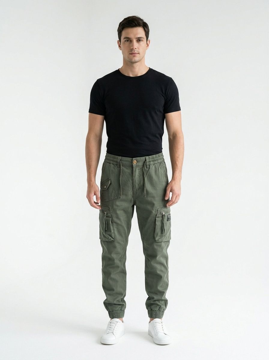Elastic Retro Functional Tapered Men's Cargo Pants for Casual Outdoor Wear