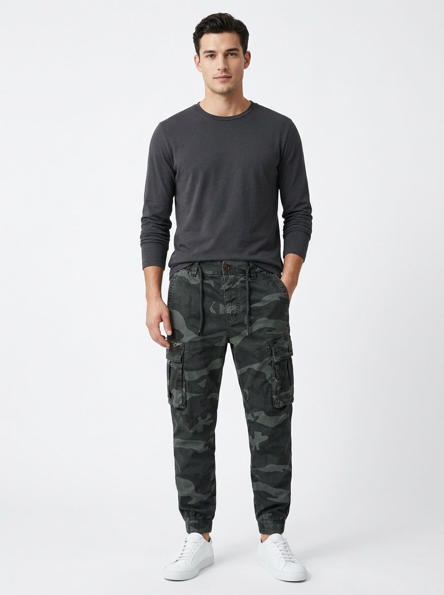 Camouflage Multi-Pocket Cuffed Men's Cargo Jogger Pants for Casual Streetwear
