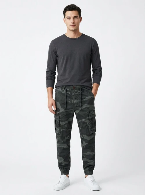 Camouflage Multi-Pocket Cuffed Men's Cargo Jogger Pants for Casual Streetwear