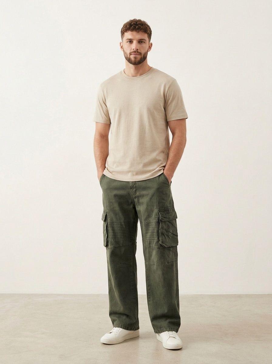 Relaxed Fit Straight Leg Multi-Pocket Men's Cargo Pants for Casual Wear