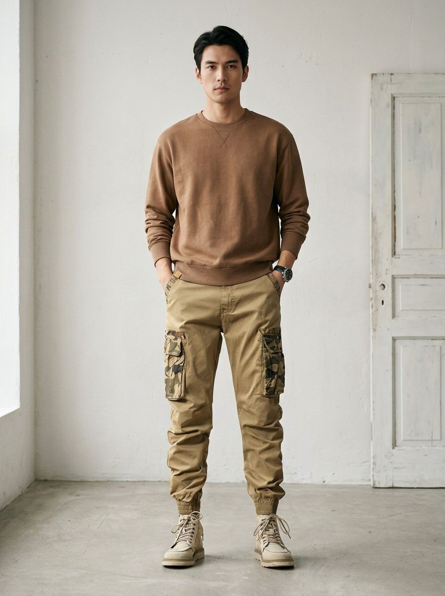 Slim Fit Tapered Camouflage Men's Cargo Jogger Pants for Casual Wear