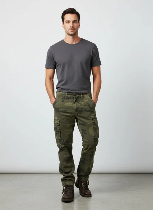 Vintage Relaxed Fit Camouflage Men's Cargo Pants for Casual Wear