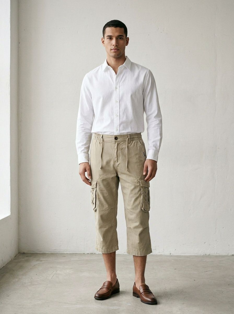 Relaxed Fit Vintage Cropped Men's Cargo Pants for Casual Wear