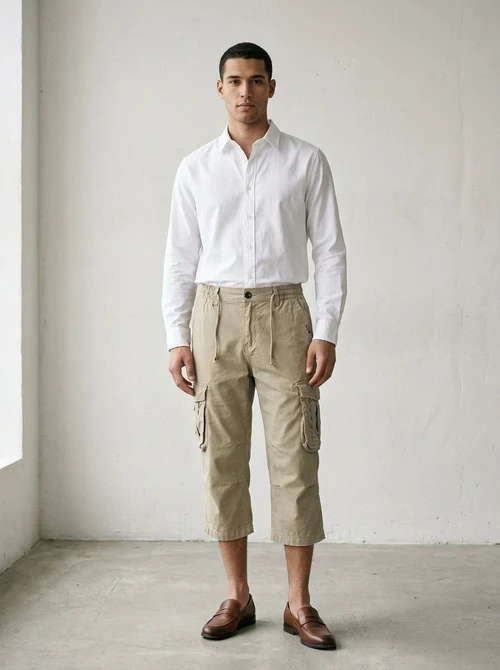 Relaxed Fit Vintage Cropped Men's Cargo Pants for Casual Wear
