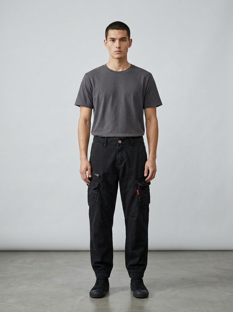 Minimalist Design Tapered Men's Cargo Pants with Stretch Fit for Casual Wear