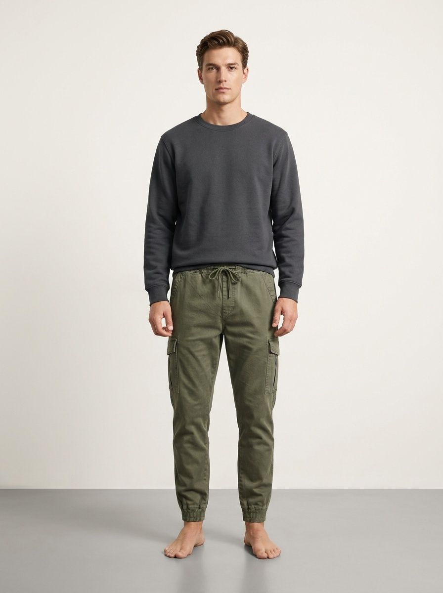 Fleece-Lined Tapered Men's Cargo Pants for Casual Outdoor Winter Wear