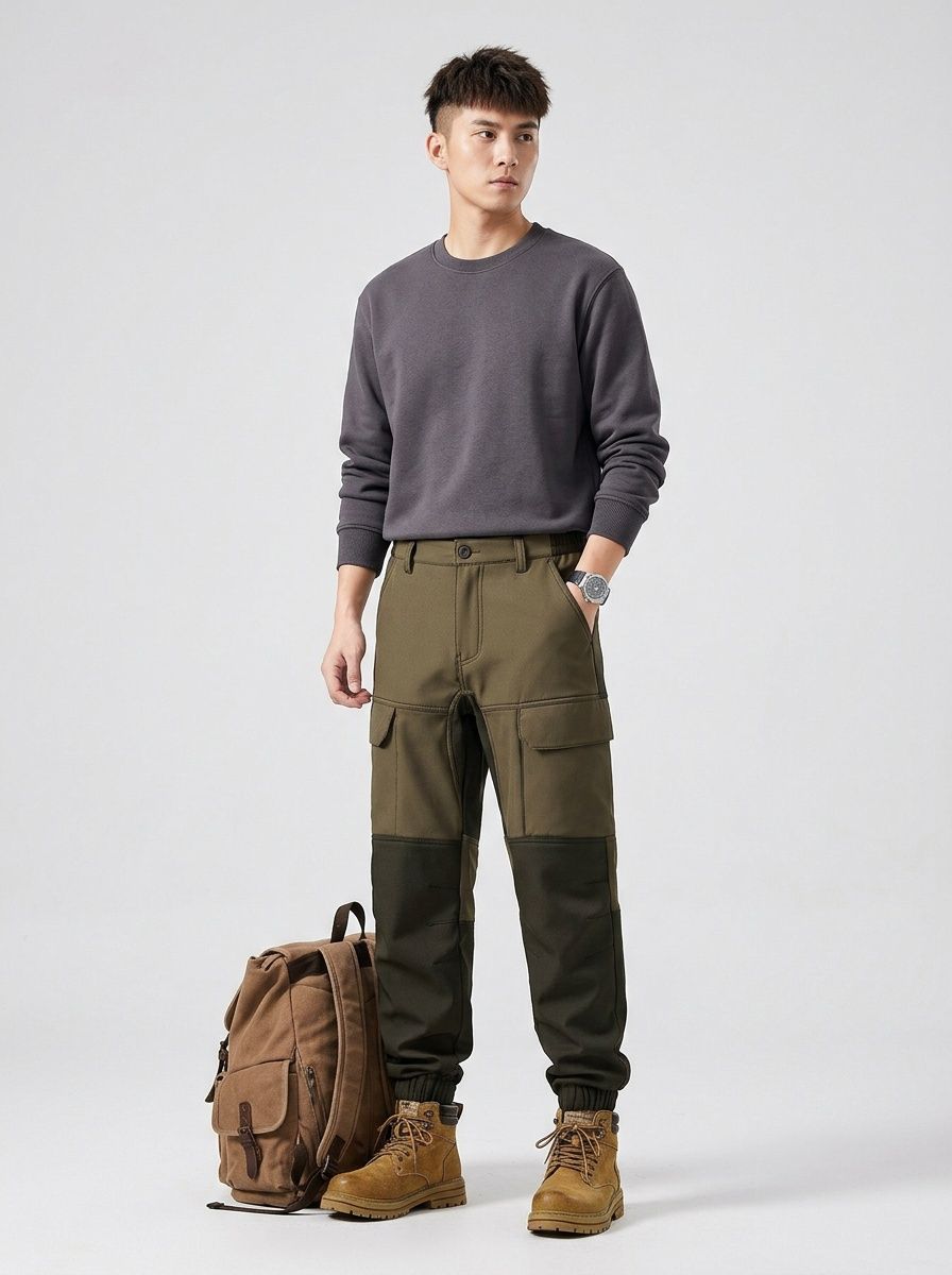 Straight Fit Relaxed Vintage Style Men's Cargo Pants With Inner Fleece for Winter and Early Spring