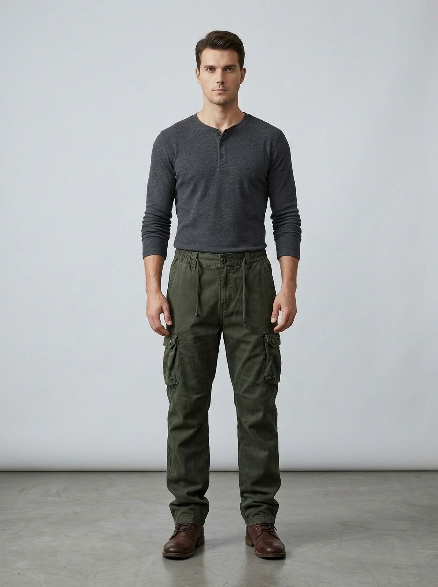 Outdoor Mountain Style Fleece-Lined Men's Cargo Pants for Casual Winter Wear