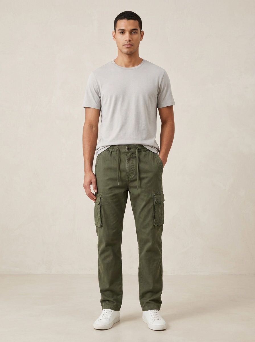 Vintage Straight Fit Wide Leg Multi-Pocket Men's Cargo Pants With Inner Fleece for Winter Casual Wear