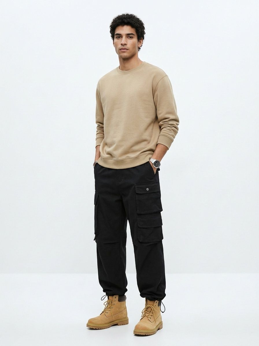 Straight Leg Fleece-Lined Men's Cargo Pants for Winter Casual Wear