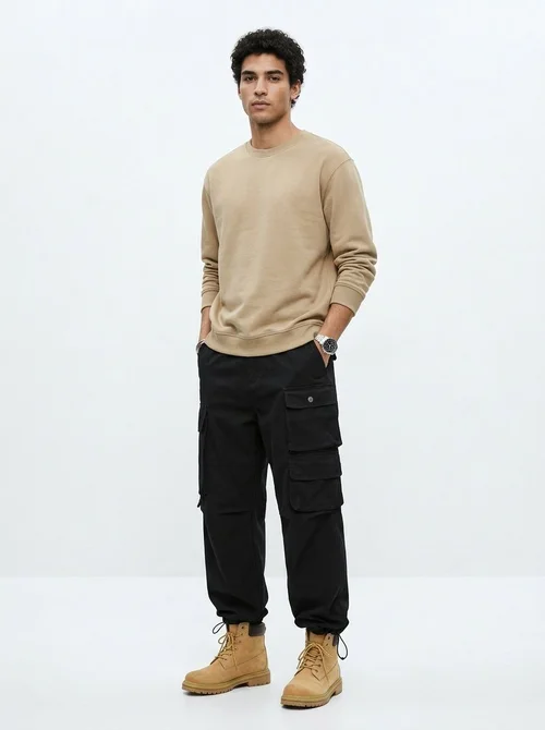 Straight Leg Fleece-Lined Men's Cargo Pants for Winter Casual Wear