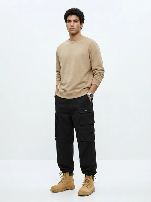 Straight Leg Fleece-Lined Men's Cargo Pants for Winter Casual Wear