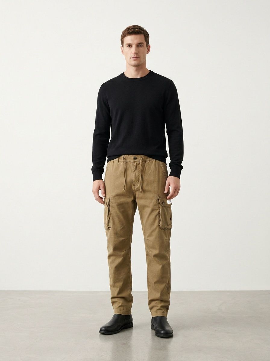 Vintage-Inspired Multi-Pocket Cuffed Men's Cargo Pants for Outdoor Casual Wear
